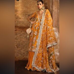 HUSSAIN REHAR PAKISTANI DESIGNER FORMAL DRESS - Saffron